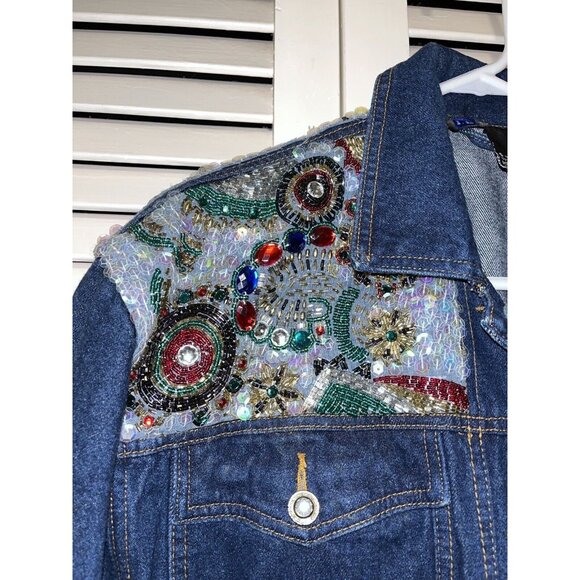 Vtg I. B. Diffusion Blue Denim Sequin Beaded Rockabilly Glam Rock SZ 8 Jacket - Picture 16 of 16